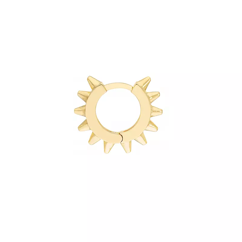 14K Yellow Gold Spike Huggie Gold Hoop Earrings