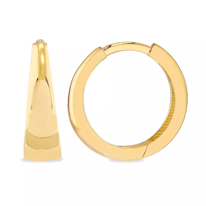 14K Yellow Gold Tapered Huggie Gold Hoop Earrings