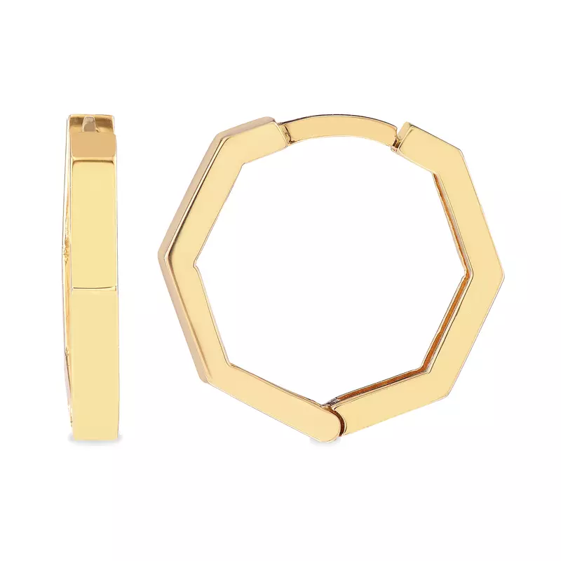 Hexagon Gold Huggie Earrings
