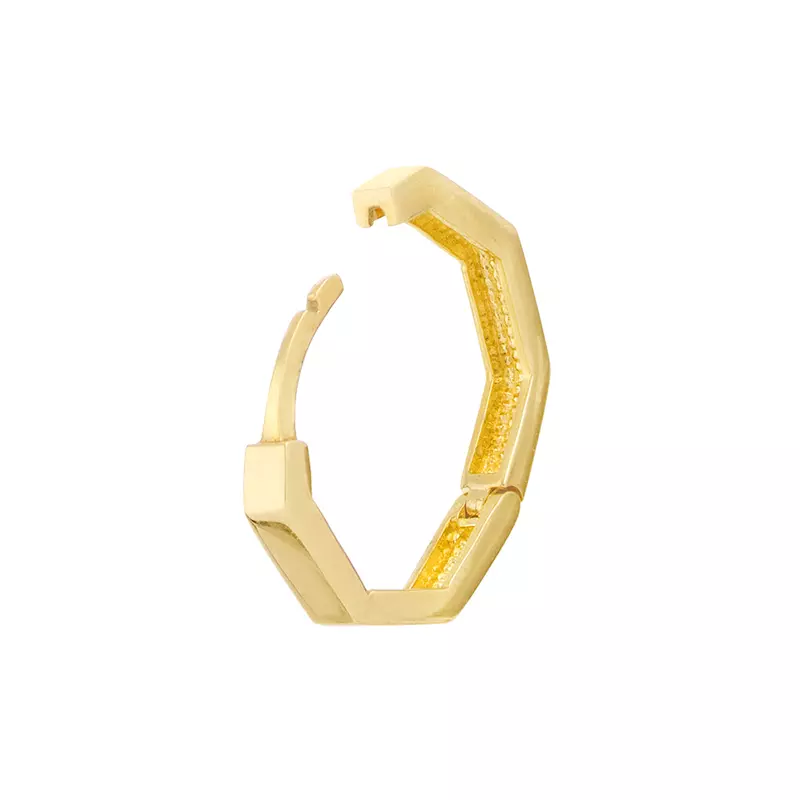 14K Yellow Gold Hexagon Gold Huggie Earrings