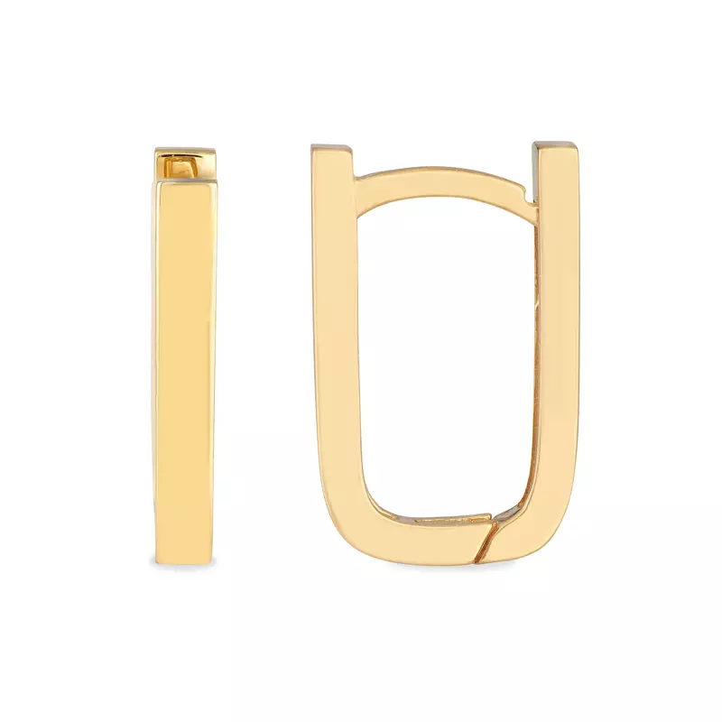 14K Yellow Gold Paper Clip Gold Huggie Earrings