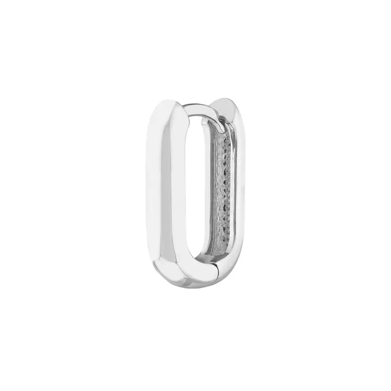 14K White Gold Bold Rectangular Gold Huggie Earrings