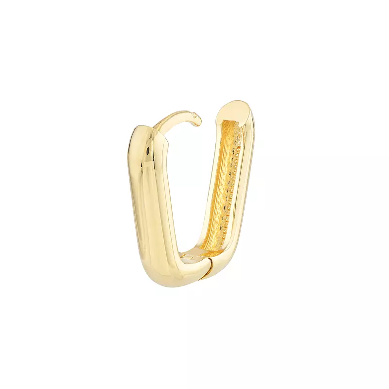 14K Yellow Gold Bold Rectangular Gold Huggie Earrings