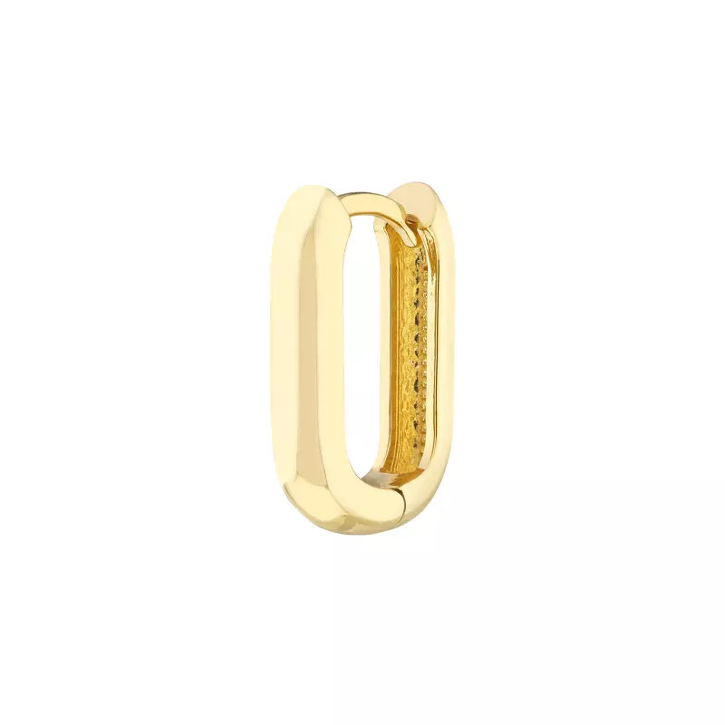 14K Yellow Gold Bold Rectangular Gold Huggie Earrings