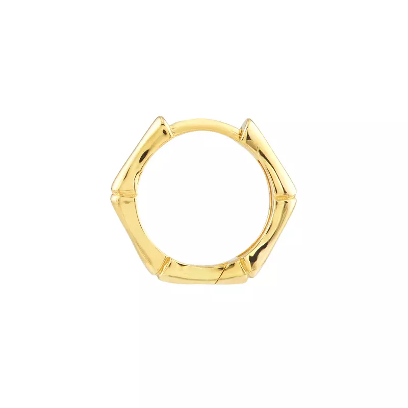 14K Yellow Gold Bamboo Link Gold Hoop Earrings