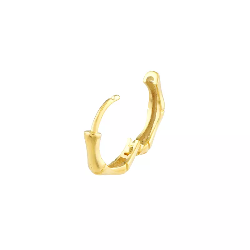 14K Yellow Gold Bamboo Link Gold Hoop Earrings