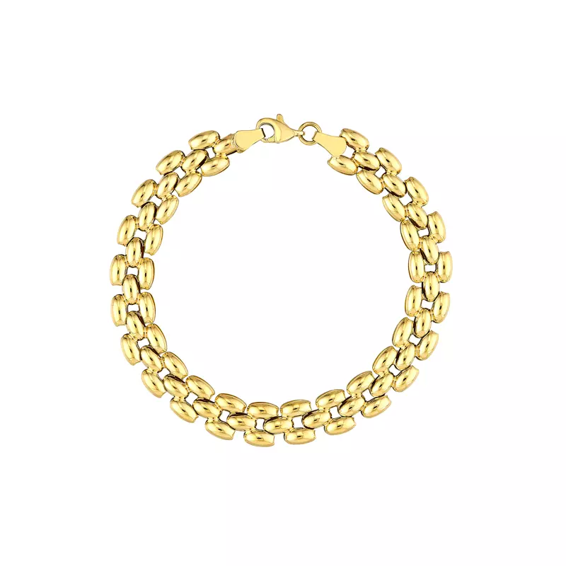 Triple Row Domed Link Gold Bracelet