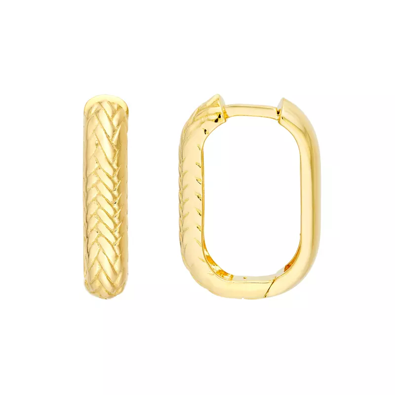 Herringbone Oval Gold Hoop Earrings