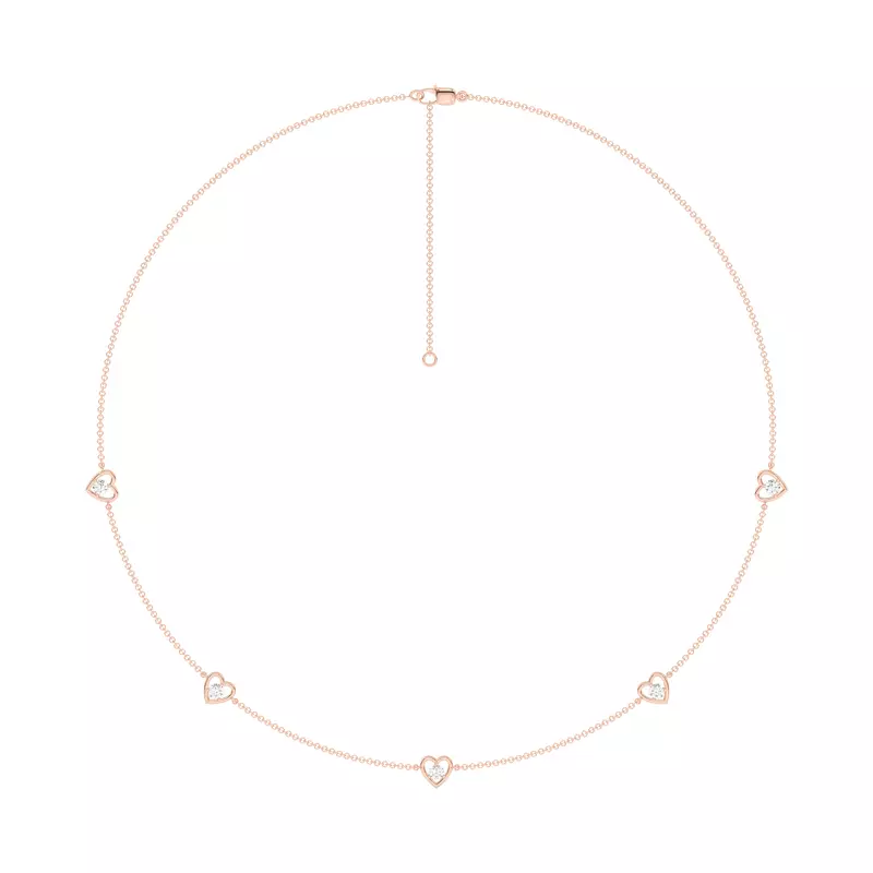 14K Rose Gold Heart Embrace Lab Diamond Five-Station Necklace