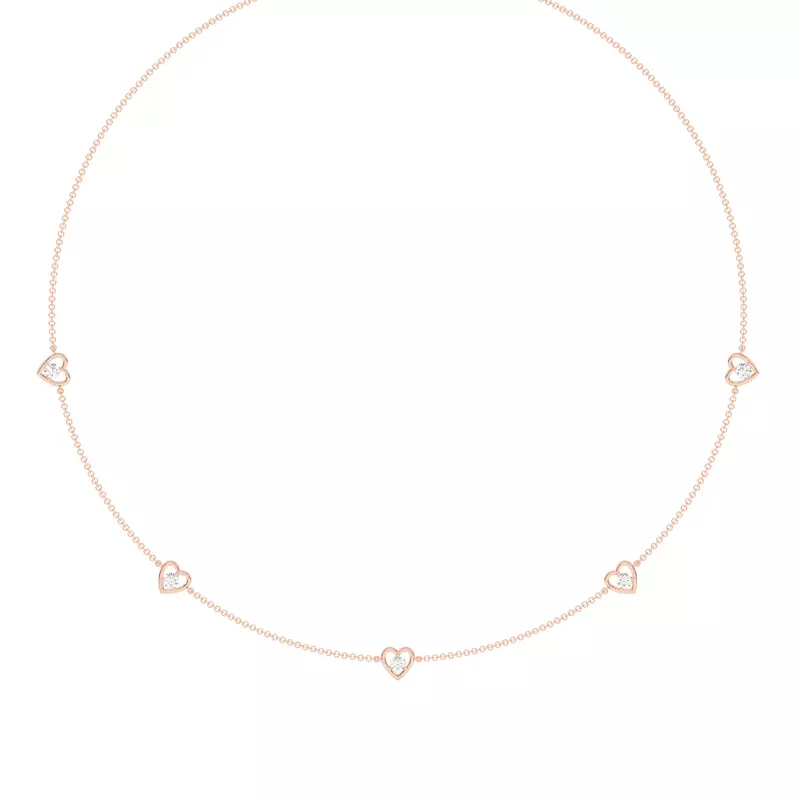 14K Rose Gold Heart Embrace Lab Diamond Five-Station Necklace