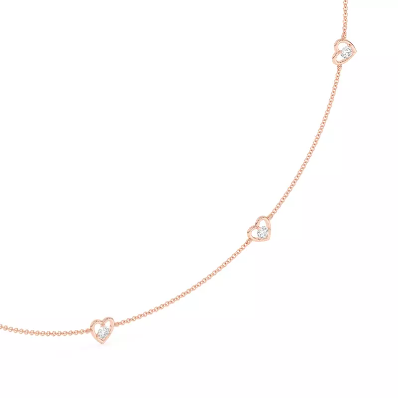 14K Rose Gold Heart Embrace Lab Diamond Five-Station Necklace