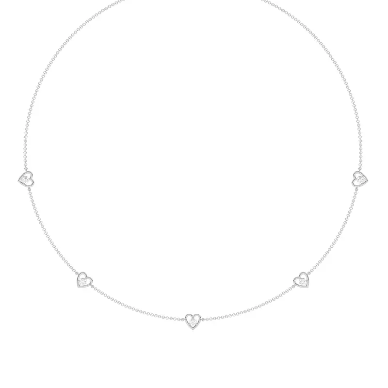 14K White Gold Heart Embrace Lab Diamond Five-Station Necklace