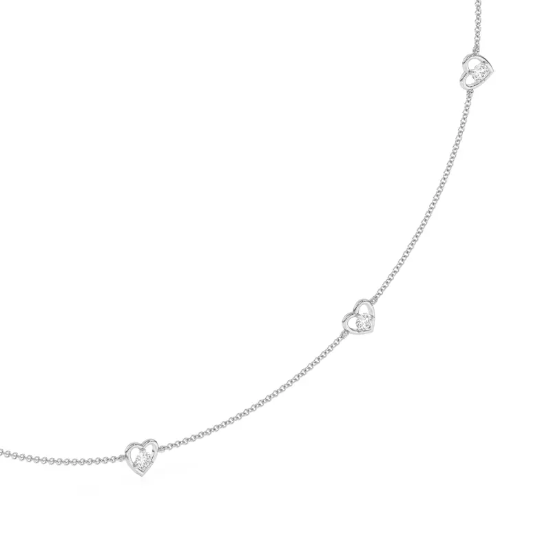 14K White Gold Heart Embrace Lab Diamond Five-Station Necklace