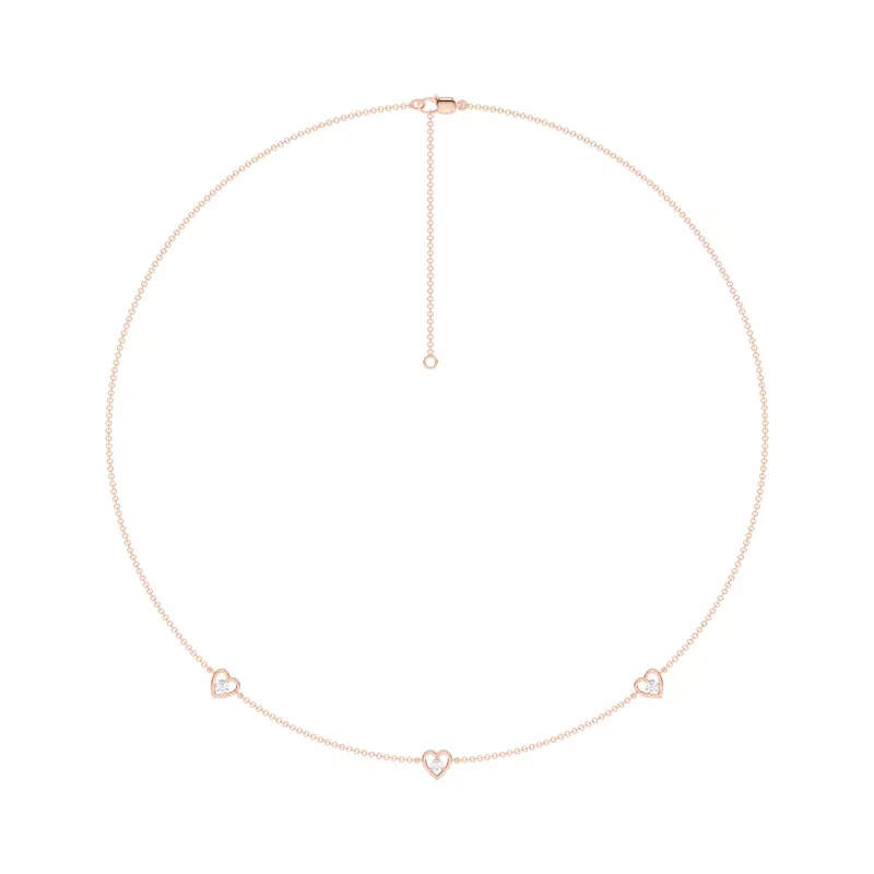 14K Rose Gold Heart Embrace Lab Diamond Three-Station Necklace