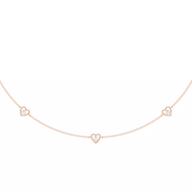 14K Rose Gold Heart Embrace Lab Diamond Three-Station Necklace