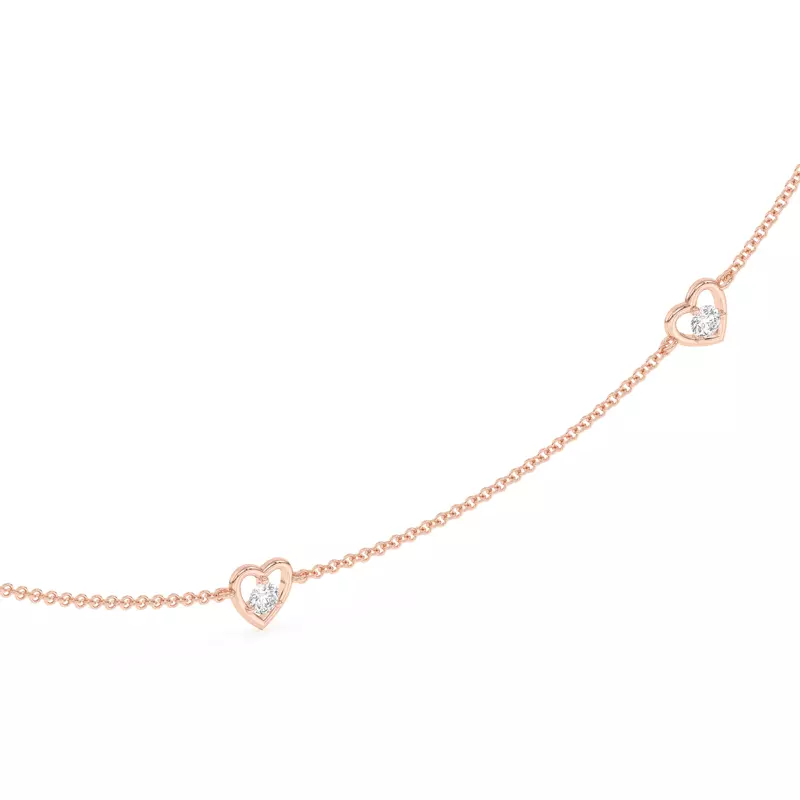 14K Rose Gold Heart Embrace Lab Diamond Three-Station Necklace