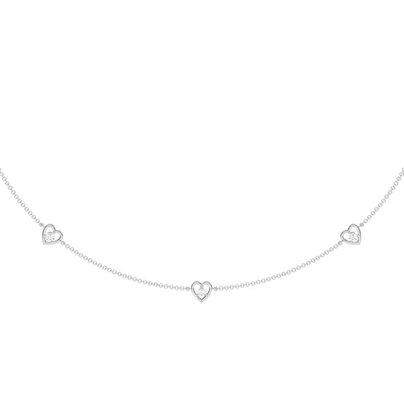 14K White Gold Heart Embrace Lab Diamond Three-Station Necklace