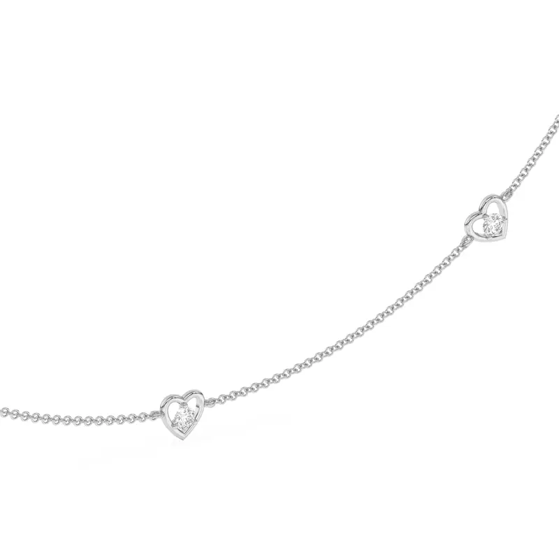 14K White Gold Heart Embrace Lab Diamond Three-Station Necklace