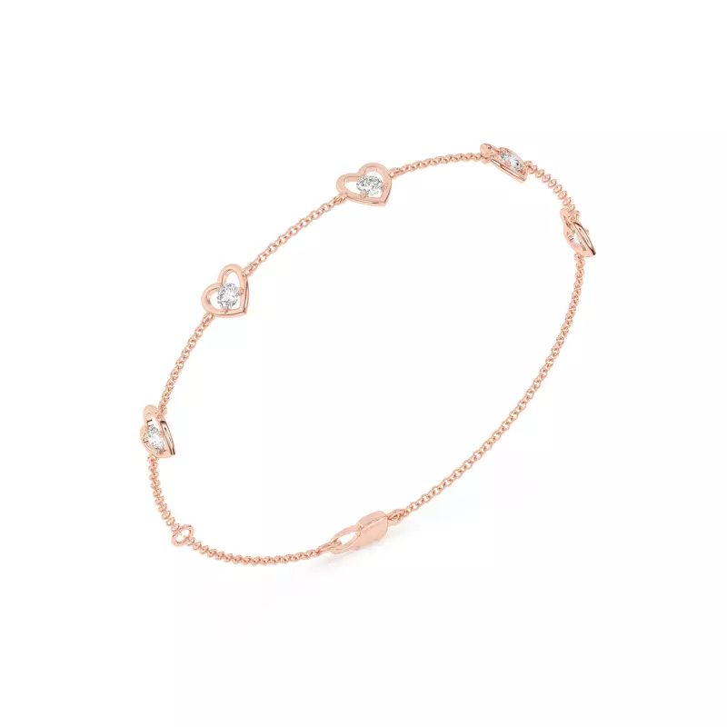 14K Rose Gold Heart Embrace Lab Diamond Five-Station Bracelet