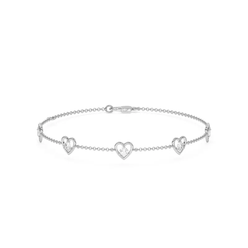 14K White Gold Heart Embrace Lab Diamond Five-Station Bracelet