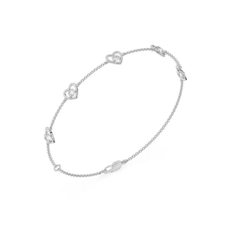 14K White Gold Heart Embrace Lab Diamond Five-Station Bracelet
