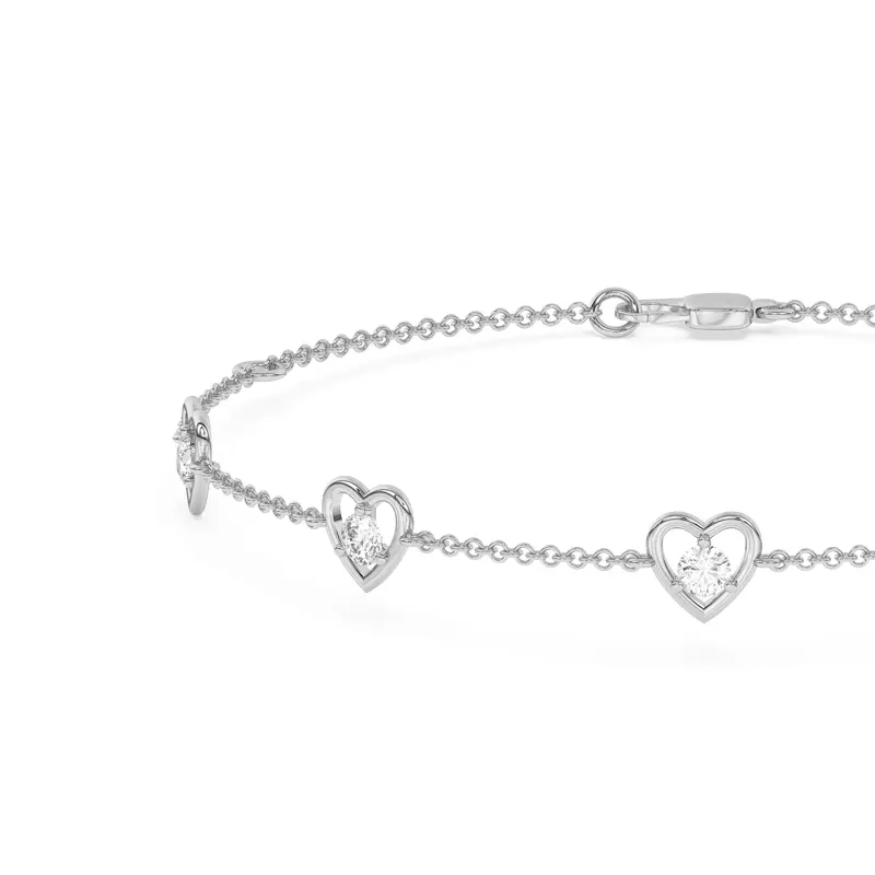 14K White Gold Heart Embrace Lab Diamond Five-Station Bracelet