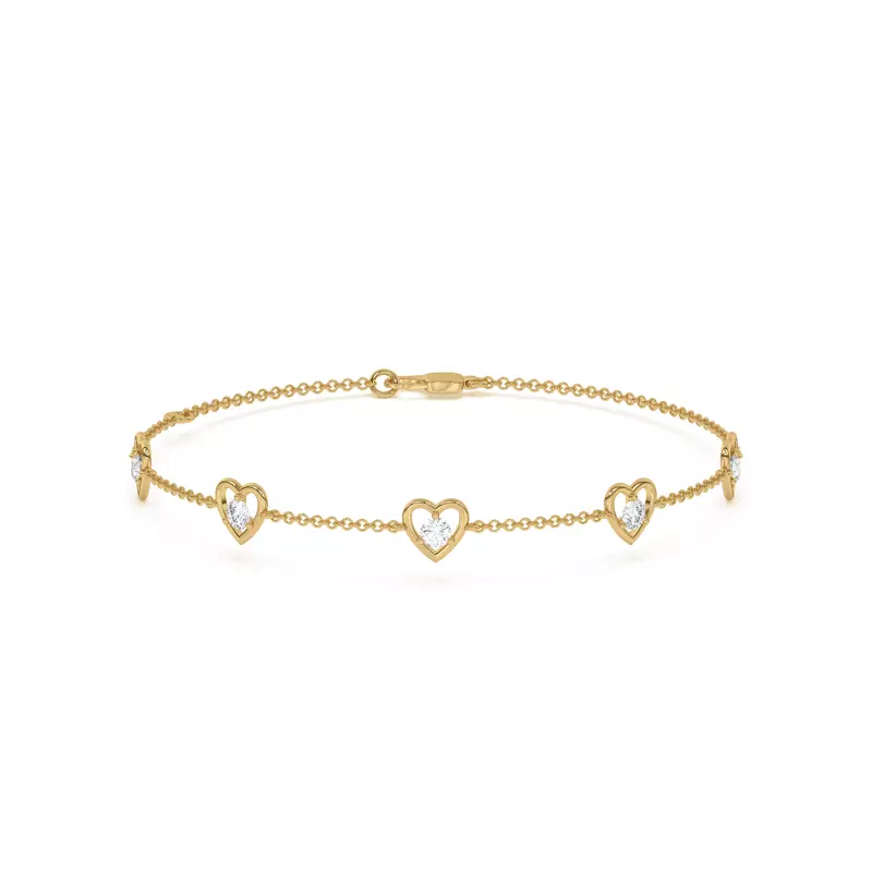 14K Yellow Gold Heart Embrace Lab Diamond Five-Station Bracelet