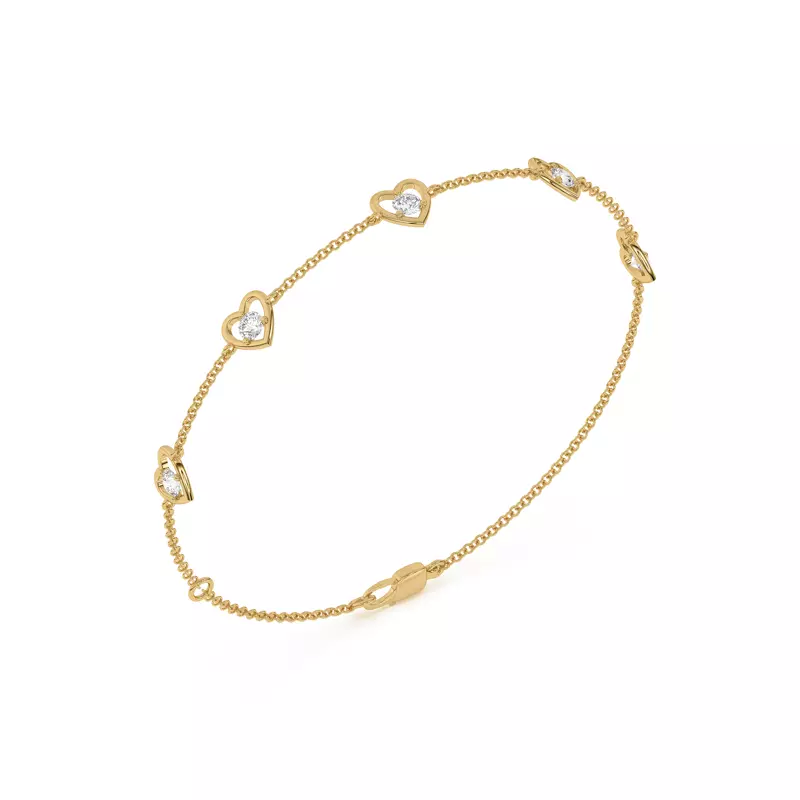 14K Yellow Gold Heart Embrace Lab Diamond Five-Station Bracelet