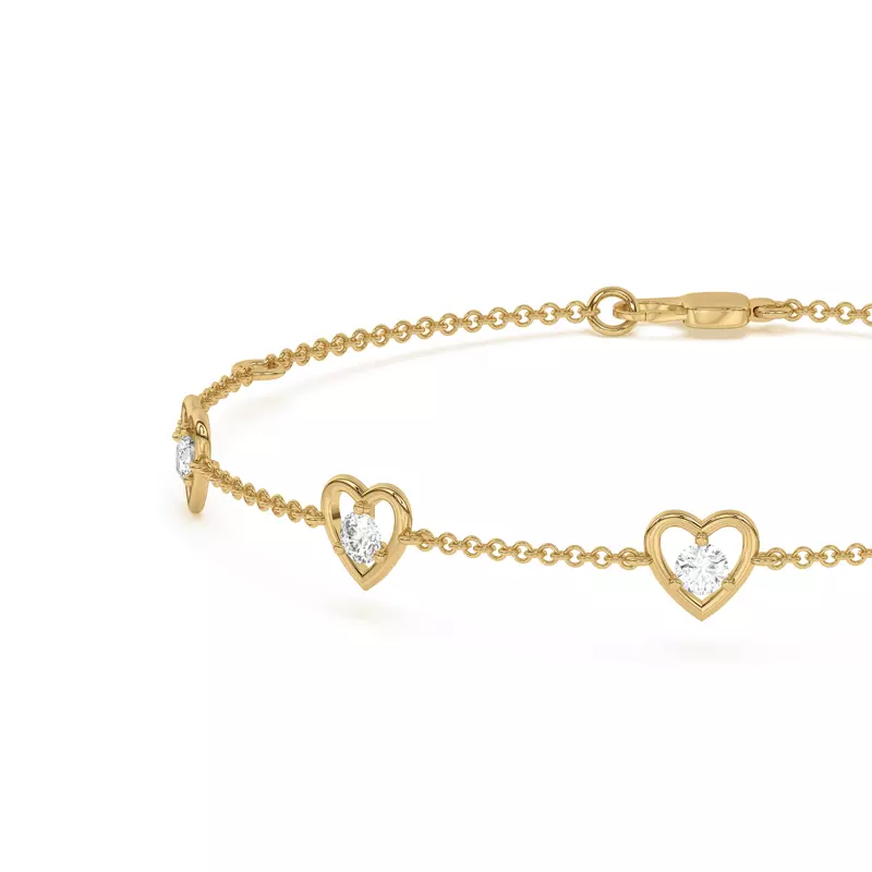14K Yellow Gold Heart Embrace Lab Diamond Five-Station Bracelet