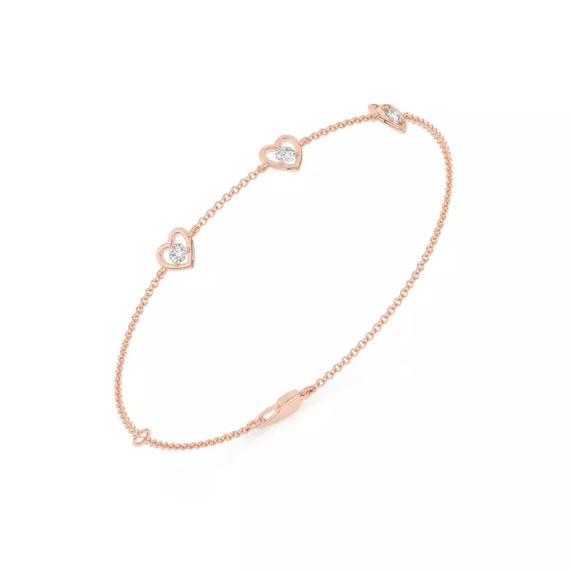 14K Rose Gold Heart Embrace Lab Diamond Three-Station Bracelet