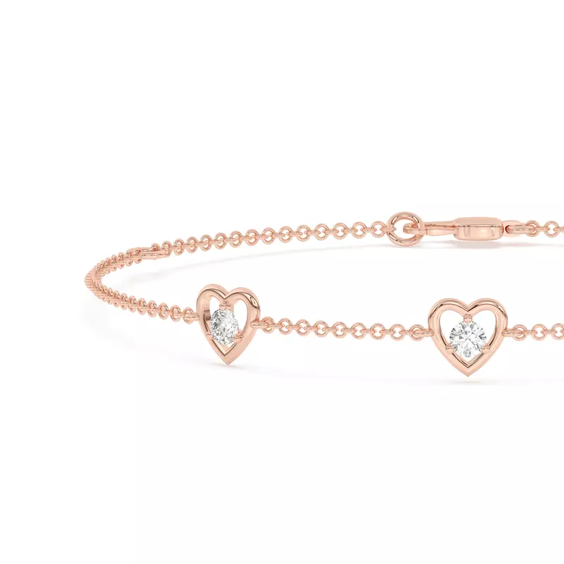 14K Rose Gold Heart Embrace Lab Diamond Three-Station Bracelet