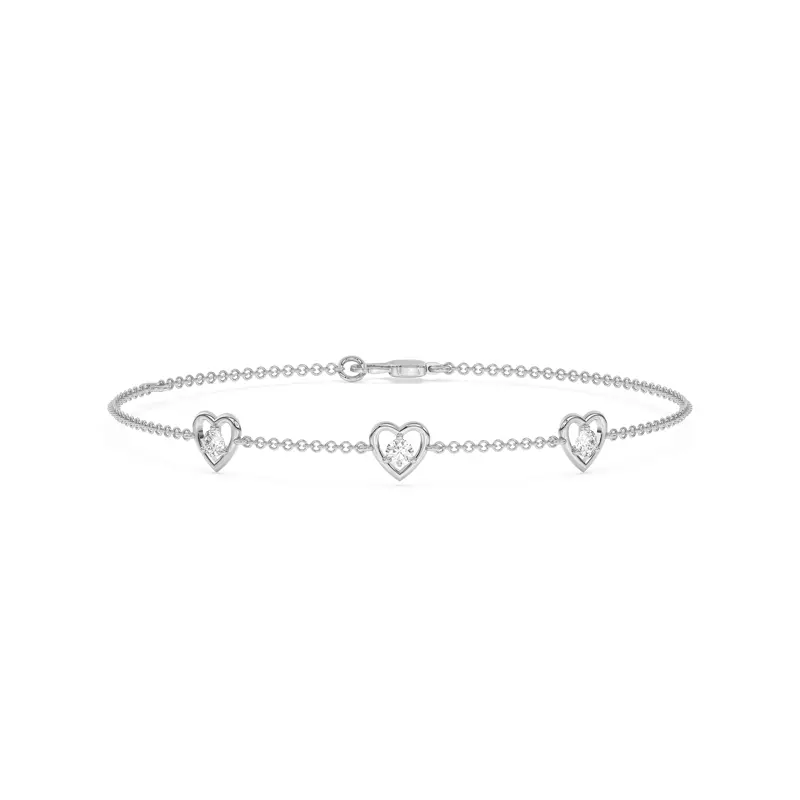 14K White Gold Heart Embrace Lab Diamond Three-Station Bracelet