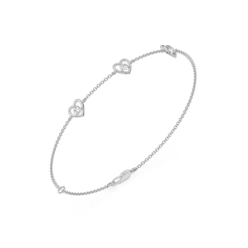 14K White Gold Heart Embrace Lab Diamond Three-Station Bracelet