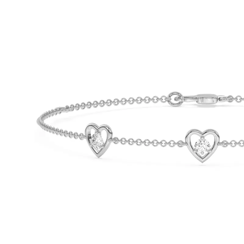 14K White Gold Heart Embrace Lab Diamond Three-Station Bracelet