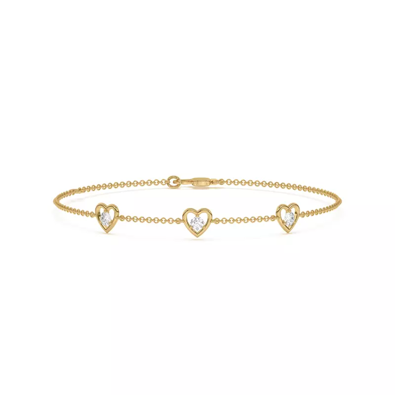 14K Yellow Gold Heart Embrace Lab Diamond Three-Station Bracelet