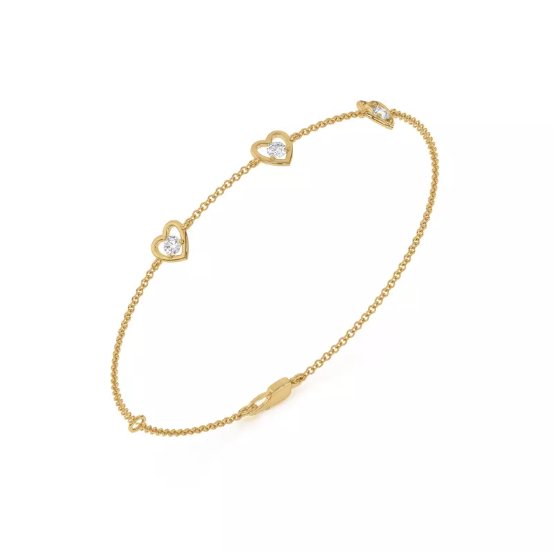 14K Yellow Gold Heart Embrace Lab Diamond Three-Station Bracelet
