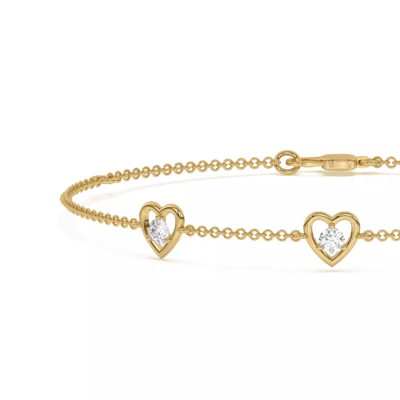 14K Yellow Gold Heart Embrace Lab Diamond Three-Station Bracelet