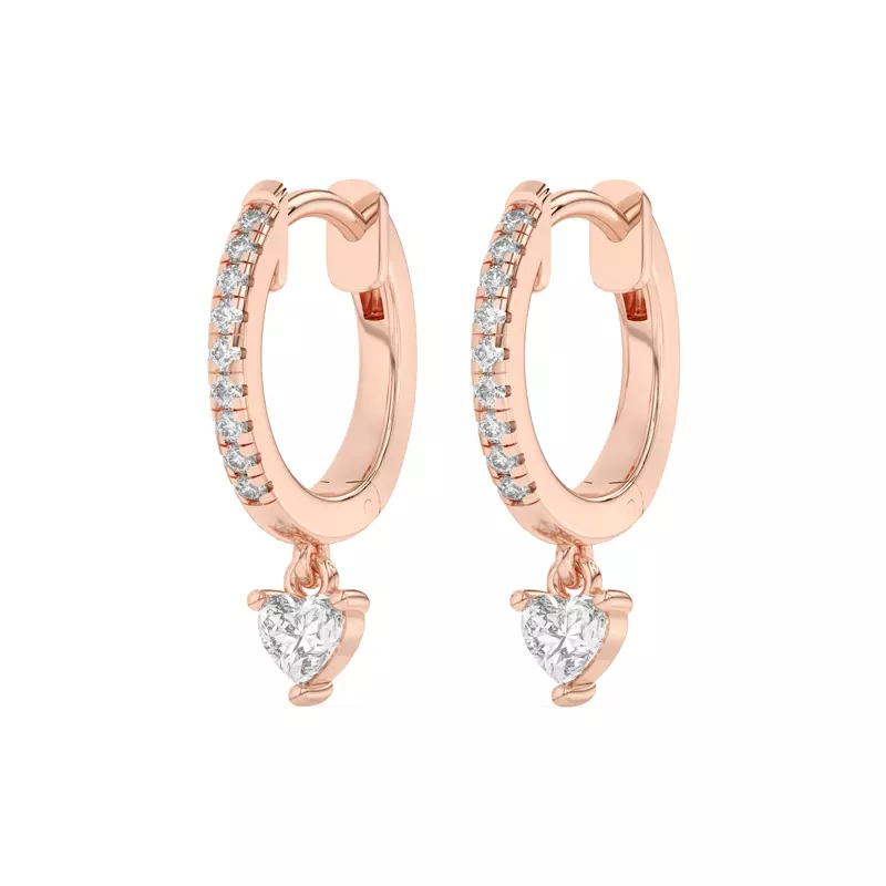 14K Rose Gold Heart Lab Diamond Drop Huggie Earrings