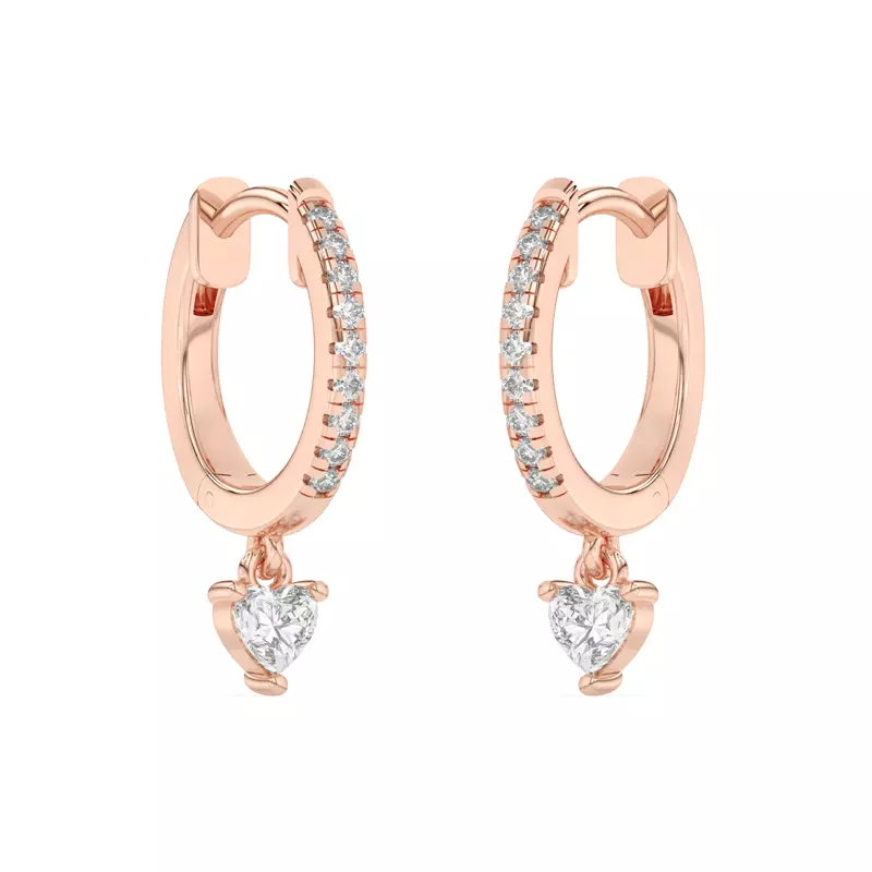 14K Rose Gold Heart Lab Diamond Drop Huggie Earrings
