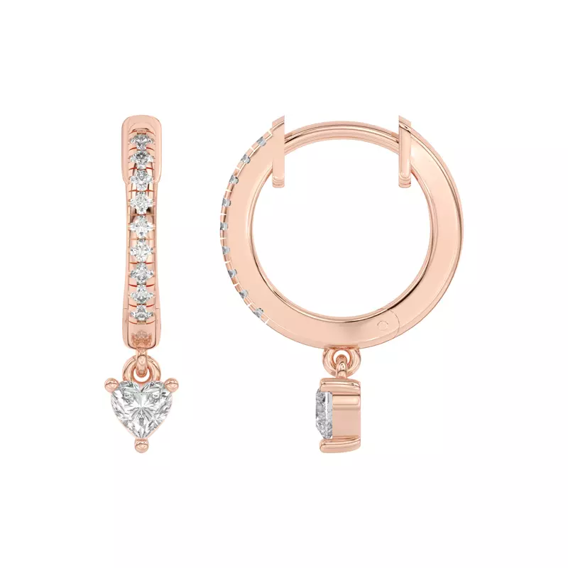 14K Rose Gold Heart Lab Diamond Drop Huggie Earrings
