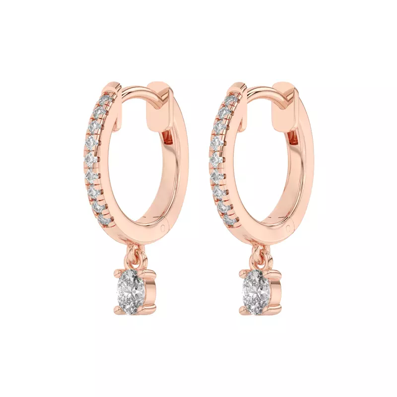 14K Rose Gold Oval Lab Diamond Drop Huggie Earrings