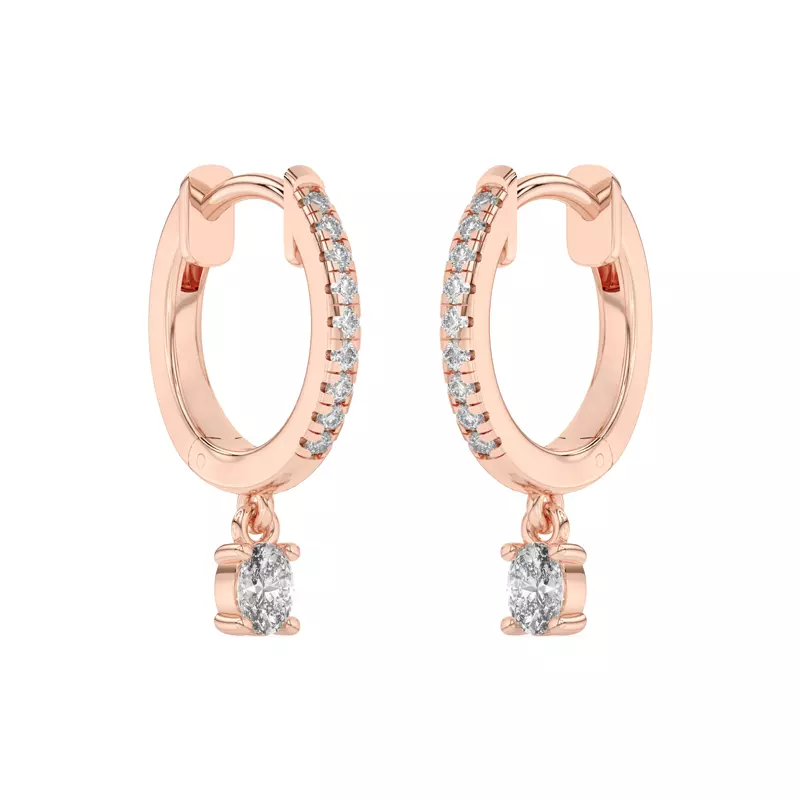 14K Rose Gold Oval Lab Diamond Drop Huggie Earrings