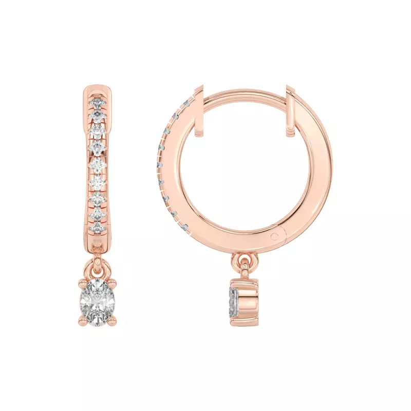 14K Rose Gold Oval Lab Diamond Drop Huggie Earrings