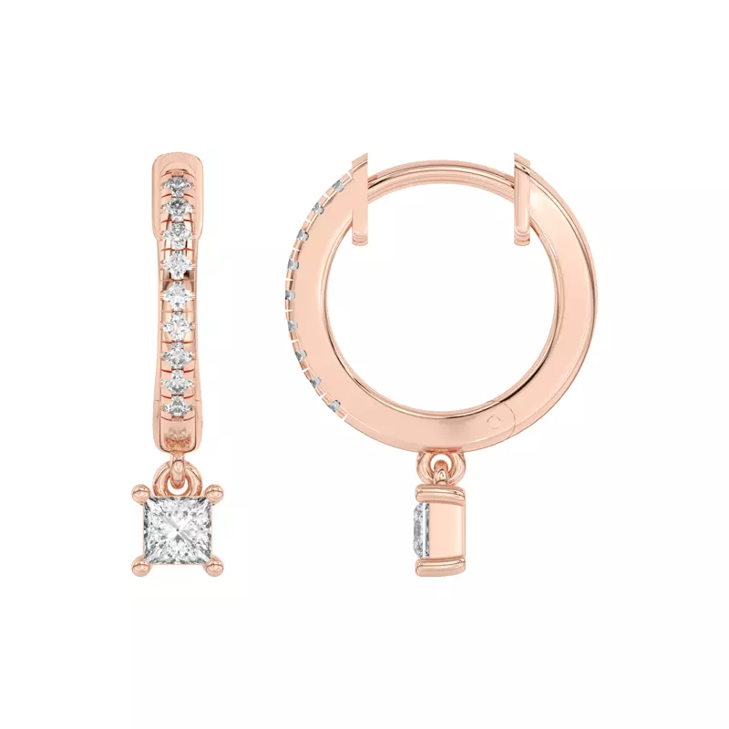 14K Rose Gold Princess-Cut Lab Diamond Drop Huggie Earrings