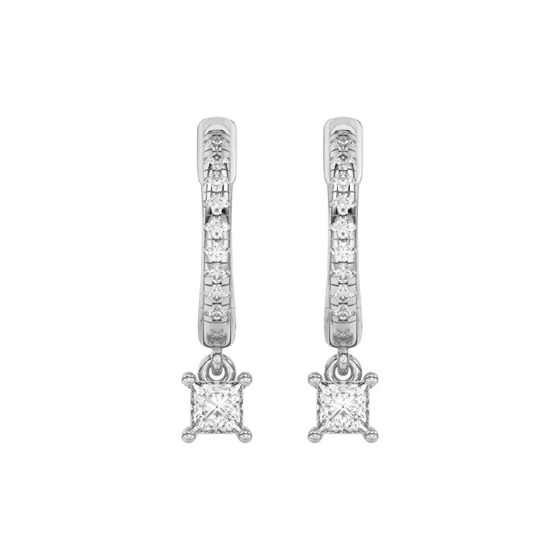 Princess-Cut Lab Diamond Drop Huggie Earrings