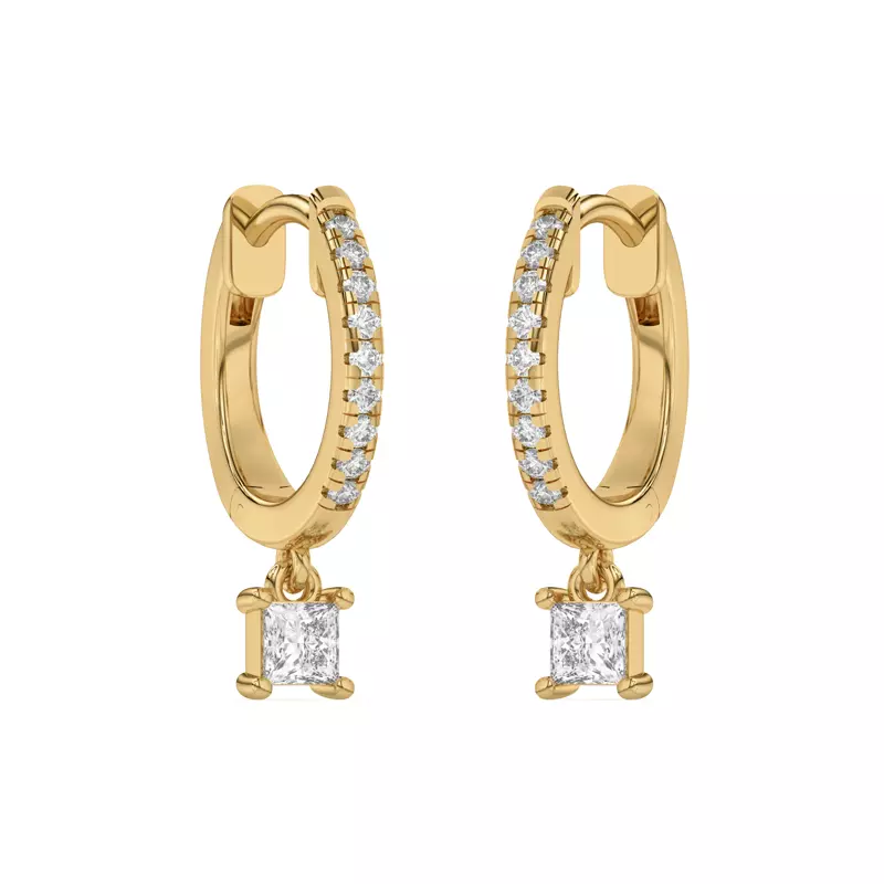 14K Yellow Gold Princess-Cut Lab Diamond Drop Huggie Earrings