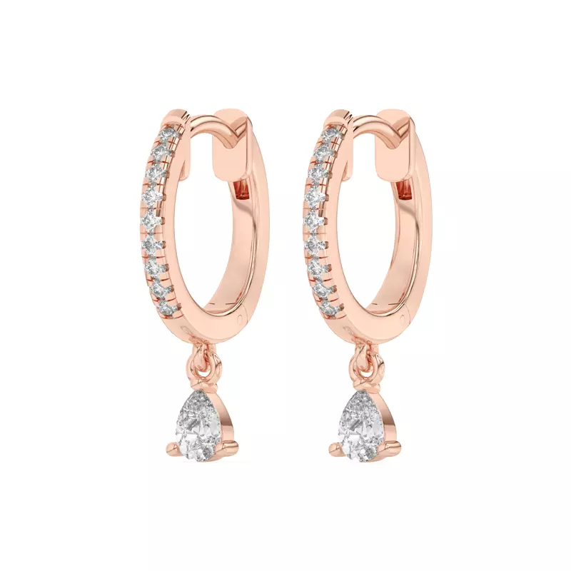 14K Rose Gold Pear-Shaped Lab Diamond Drop Huggie Earrings