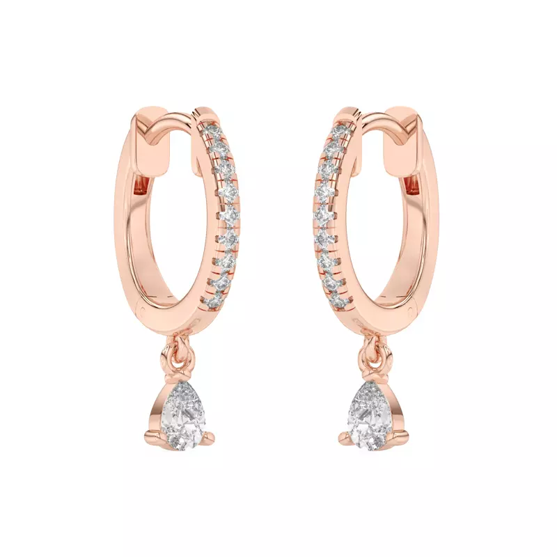 14K Rose Gold Pear-Shaped Lab Diamond Drop Huggie Earrings
