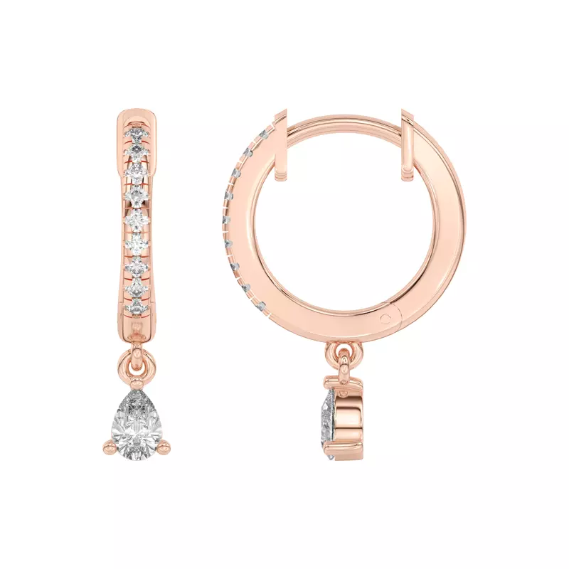14K Rose Gold Pear-Shaped Lab Diamond Drop Huggie Earrings