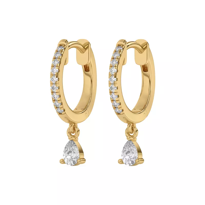 14K Yellow Gold Pear-Shaped Lab Diamond Drop Huggie Earrings